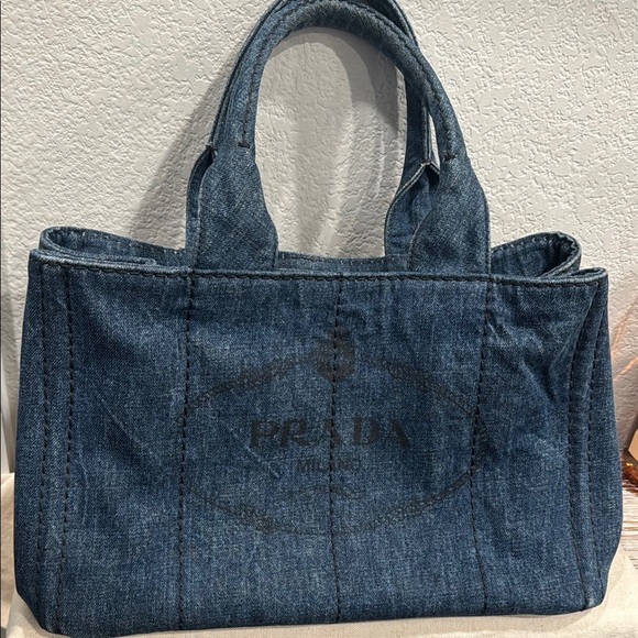 Prada Blue Denim Canapa Tote Bag - Picture 1 of 16